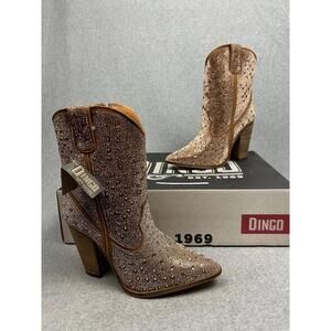 Dingo Rose Gold Rhinestone Cowgirl Western Leather Boots Womens 8.5 Glam Chic